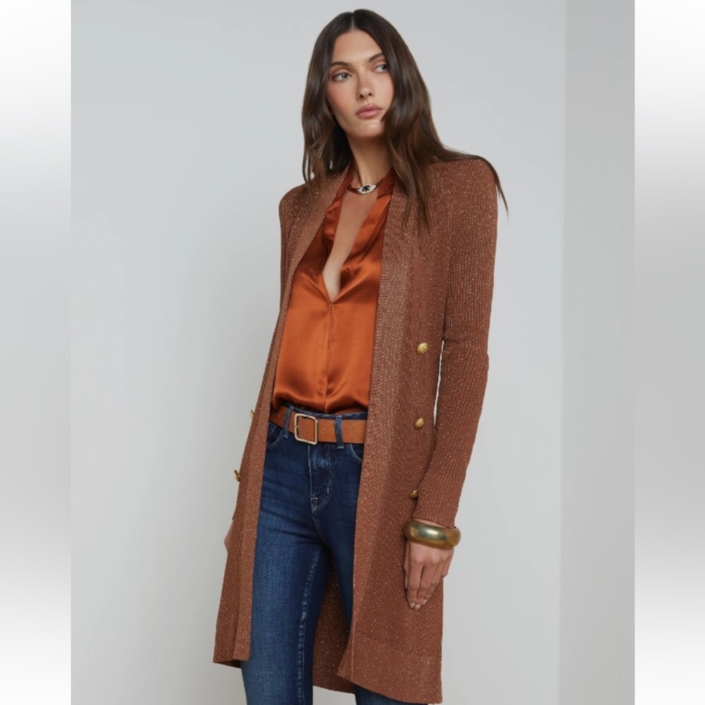 L'AGENCE Noe Double Breasted Copper Cardigan Sweater